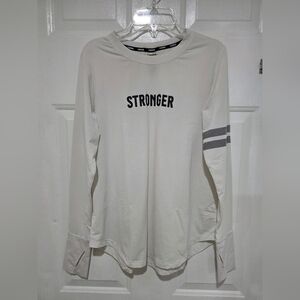 White Long Sleeve Shirt with 'STRONGER' Print
